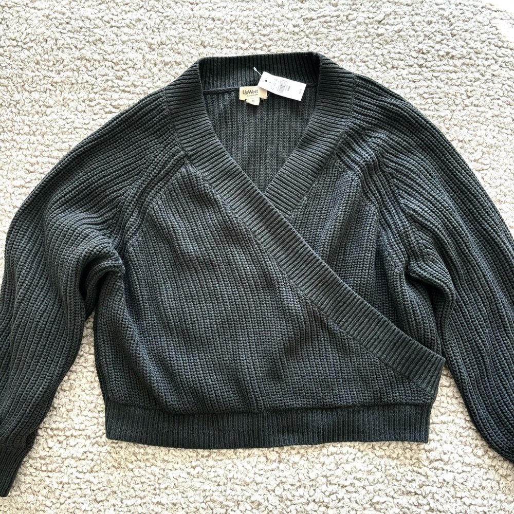Up West cable knit wrap sweater. Never worn, tags attached. Grey